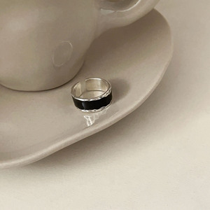Silver Ruitai S925 Sterling Silver Black Epoxy Resin <b>Ring</b> Geometric Design Women's Everyday Wear Fine Jewelry - Product Image 4