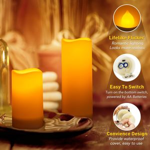 Set 3 <b>Moving</b> 3D Flame LED Pillar Candles Customizable Logo Battery Operated Button Controlled Eco-Friendly Home Decoration - Product Image 2