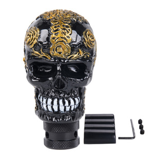 Car Gear <b>Knob</b> Skull Design <b>Black</b> Gold Pattern Plastic Shift <b>Knob</b> For Car Interior Customization - Product Image 1