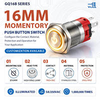 Interrupteur à bouton-poussoir momentané YIJIA 16 mm en métal avec anneau LED, 1 contact NO et bornes à souder pour équipement industriel