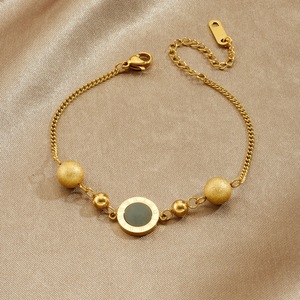 Qian Yue Minimalist Gold Plated Chain Bracelet With Roman Numeral Disc And Beads For Women Jewelry - Product Image 1