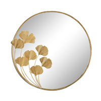 Miroir mural rond en fer doré, miroir décoratif 3D à feuilles florales, miroir mural suspendu pour entrée, salon