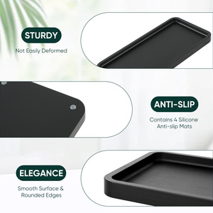 Black <b>Bamboo</b> Modern Multifunction Food Grade Square Serving Tray Vanity Organizer for Bathroom Kitchen & Coffee <b>Table</b> - Product Image 4