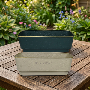 Maceta de Hierro con Diseño de Flores, Recubierta con Polvo, Duradera, Multiusos, Moderna y Clásica, para Interiores y Exteriores, con Drenaje - Product Image 3