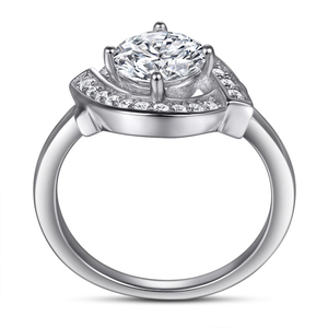 Cincin soliter Band tipis cincin bentuk hati berlapis Rhodium tebal 18K berlapis emas 925 perak murni cincin pernikahan pertunangan - Product Image 2