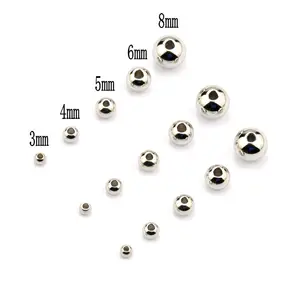Faces lisas 3/4/5/6/8mm Soild Metal Aço Inoxidável Rodada Soltos Spacer Beads para o Design de Jóias Fazendo Descobertas