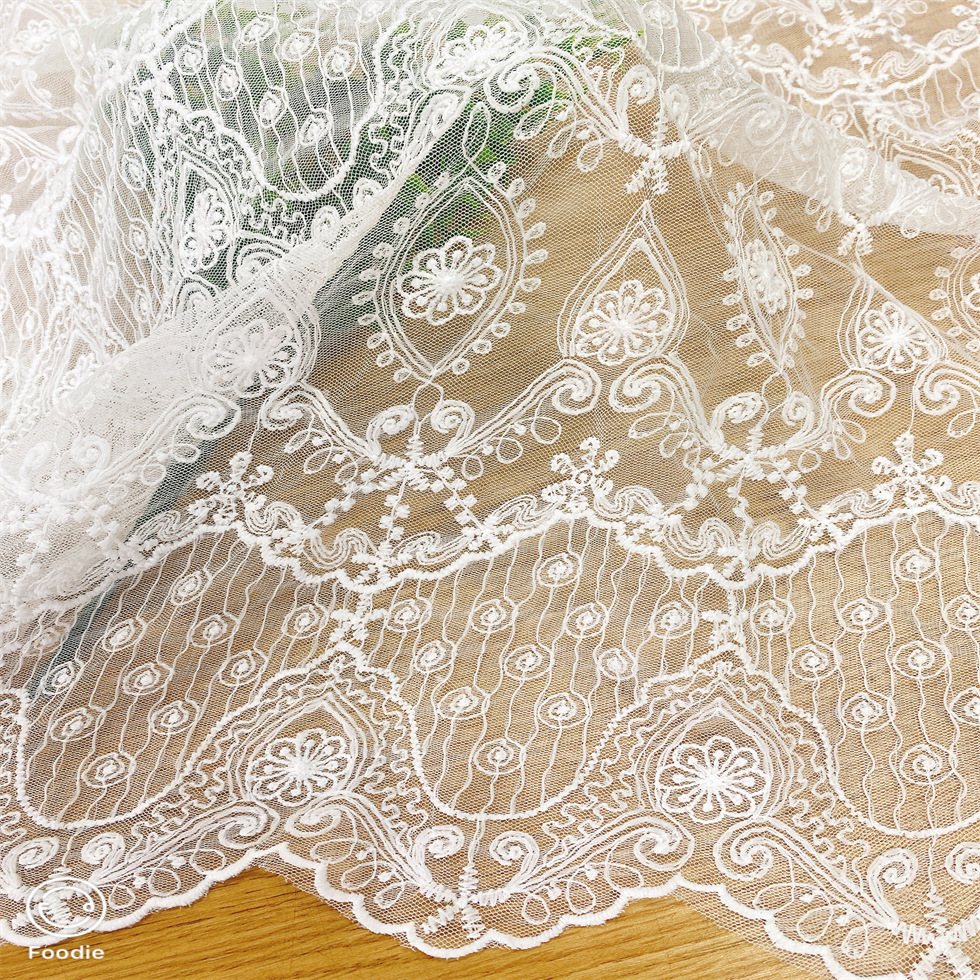 Custom Lace Fabric Tela De Encaje Nupcial White Mesh Eye-lash Nylon Fabric French Lace Embroidery Fabric for Bridal Dress