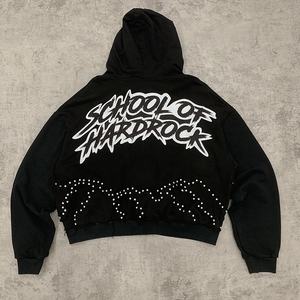 कस्टम 400 जीएसएम परेशान कढ़ाई एसिड सूर्य ने धुलाई हुई ज़िप ऊपर हिस्टोन हुडी पुरुषों - Product Image 5