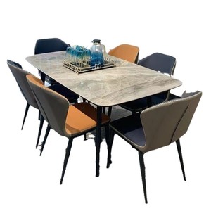 Ensemble de table à manger rectangulaire moderne et minimaliste, 6 pièces, structure en blanc neige brillant, gain de place, pour salle à manger - Product Image 5