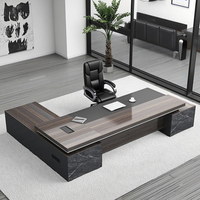 Table de Bureau LBZ66 de Direction, Chaise et Table de Bureau Commerciales, Bureau de Patron Noir Exécutif Moderne en L
