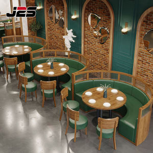 Juego de Banquetas Redondas de Madera y Cuero Moderno J2S, Muebles Comerciales Duraderos para Restaurantes - Product Image 1