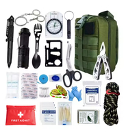 Sac à dos de survie complet 72 heures, équipé d'un réchaud de camping portable, d'un kit de premiers secours tactique, d'une radio et de ciseaux.