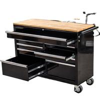 Chariot à outils en acier robuste à 6 tiroirs avec plan de travail en bois, armoire de rangement d'atelier, prise de courant, capacité de charge de 200 kg pour les mécaniciens