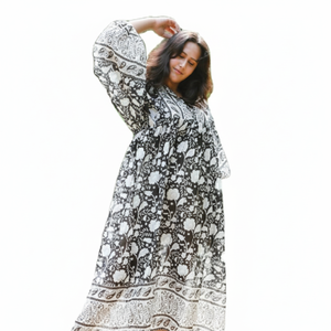 ชุดแม็กซี่เดรสพิมพ์ลายดิจิตอลแขนยาวทรงหลวมสไตล์ยุโรปเสื้อผ้าสำหรับผู้หญิงเอวธรรมชาติทนทาน - Product Image 1