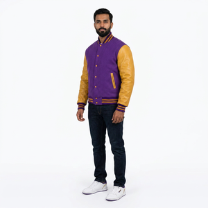 Chaqueta Universitaria Personalizada con Logotipo de Oso en Chenilla, Mangas de Cuero, Chaqueta de Béisbol de Poliéster Negra para Hombre, Unisex - Product Image 1