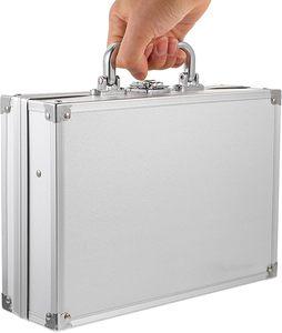 Caja de herramientas de aleación de aluminio, maletín de metal portátil, organizador, estuche de almacenamiento compacto de mano para uso profesional y doméstico, color plateado - Product Image 6