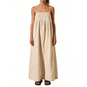 Women's Cami Maxi Dress <b>Square</b> Neck <b>Adjustable</b> Spaghetti Strap Ruffle A-Line Long Dress Summer Beach Sundress Fashion - Product Image 1