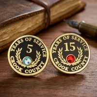 Broches personnalisées en émail métallique pour années de service, badges ronds plaqués or avec strass pour récompenses du personnel
