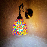 Lampe murale LED artisanale de style ethnique rétro nostalgique romantique en fer et verre 220V pour mur de télévision, balcon, couloir, café