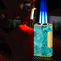 Cadeaux pour hommes, briquet à gaz butane rechargeable à quatre flammes, gravure au laser sur métal, coupe-cigares multifonctionnel, briquets coupe-vent