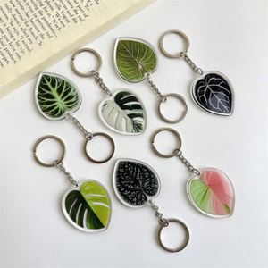 HOT Selling Popular Plastic <b>Key</b> <b>Chain</b> Transparent Monstera Green Palm Leaf Acrylic Keychain - Product Image 2