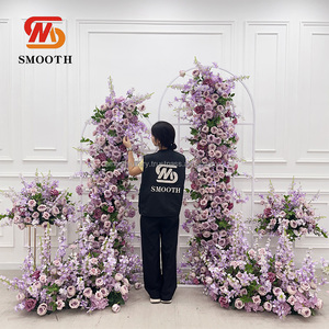 Smooth Wholesale Party Stage Decor Arreglo de flores púrpuras Cuerno artificial Arco Corredor de flores para eventos de boda - Product Image 1