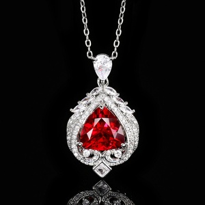 Wholesale Trendy 12mm Triangle Cut Red Cubic Zirconia Eco-friendly Copper Jewelry Elegant Pendant Necklace for Female Daily Wear - Product Image 3