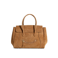 Tas Selempang Kulit Suede Kapasitas Besar dengan Pegangan Atas Ganda, Tas Jinjing untuk Perjalanan Sehari-hari