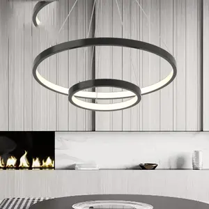 Ecojas lustre clássico personalizado, moderno, preto, de metal, interior, formato de anel redondo, de acrílico, pingente de luz