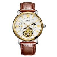 NESUN 9091 Herren Tourbillon Automatik Skelett Mechanische Sportuhr Lederarmband 3BAR Wasserdicht Edelstahlgehäuse