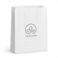 Sac en papier kraft blanc résistant à la graisse, personnalisable avec logo, pour emballage alimentaire à emporter, avec soufflet latéral à découpe dentelée, sac en papier vertical