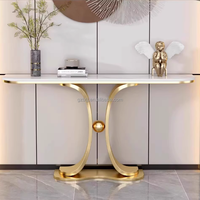 Table console d'entrée de luxe léger, design artistique pour hall, plateau en marbre, structure métallique, pour usage domestique BTCT002