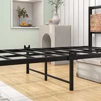 Cadre de lit simple de style moderne avec tête de lit en bois Base de matelas en métal solide Rangement sous le lit pour adolescents/adultes