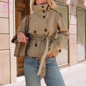 Loveda <span class=keywords><strong>Trench</strong></span> Corto da <span class=keywords><strong>Donna</strong></span> Stile Retrò con Risvolto, Doppiopetto, Cintura e Maniche Lunghe Versatile - Product Image 1