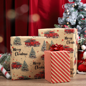 Hot Sale Custom Printed Craft Wrapping Paper Vintage Bronzing Elk & Tree Pattern Christmas Gift Packing Paper Roll - Product Image 1