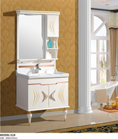 Meuble-lavabo de salle de bain vintage classique blanc sur pied, personnalisé, en PVC imperméable et durable, avec miroir et vasque, vente en gros