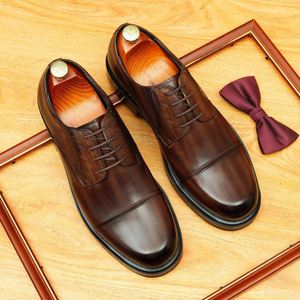Zapatos de Vestir Oxford Derby de Cuero de Grano Completo de Primera Calidad para Hombre, Hechos a Mano, Formales de Negocios, de Oficina, de Cuero Genuino, Cómodos - Product Image 1