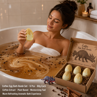 Coffret de 6 bombes de bain personnalisées en forme d'œuf de dinosaure à l'extrait de café, 80g, à base de plantes, faites à la main, hydratantes, aromatiques, brun-terre, boîte cadeau OEM