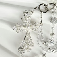 Bracelet de téléphone Y2K en strass argentés et perles imitation croix, porte-clés breloque de sac scintillant avec boule de cristal gothique pour femme