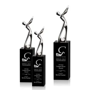 Noble Awards, logotipo grabado personalizado, copa de trofeo de Golf, placa de premio artesanal con figura de Metal de cristal óptico pulido, pelota de Golf