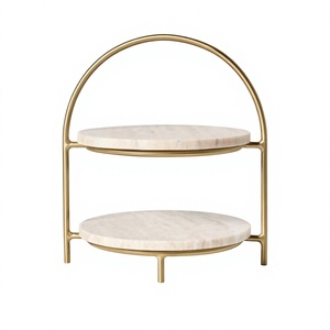 Support à gâteau à 2 niveaux en marbre avec cadre métallique, présentoir à desserts et cupcakes, plats de service de luxe pour buffet - Product Image 1