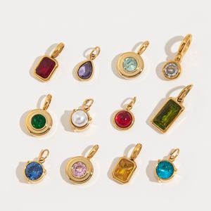 Collar con colgante de 12 piedras de nacimiento de acero inoxidable DIY con cadena suelta básica, chapado al vacío con protección de color oro de 18K - Product Image 1