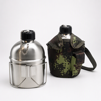 Ensemble de gourdes tactiques militaires 1,3 L en acier inoxydable 304 style vintage américain avec porte-gobelet de rangement détachable et portable