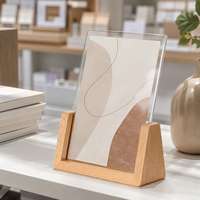 Cadre photo en acrylique transparent avec base en bois, support d'image portrait pour bureau, décoration intérieure et présentoir de cadeaux