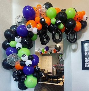 Guirlande d'arche de ballons en latex pour Halloween avec lettres brillantes « Boo » et motif imprimé chauve-souris, décorations de fête de forme ronde - Product Image 3