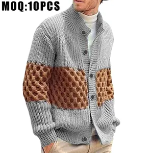 Kabel Strick knopf Color block Cardigan Strick pullover Herren Mann Pullover benutzer definierte Strick Rundhals ausschnitt benutzer definierte Mäntel Männer benutzer definierte Wintermantel