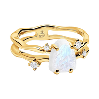 Bagues de fiançailles en argent sterling 925 pour femmes, pierres naturelles : pierre de lune, quartz rose, agate, saphir, améthyste