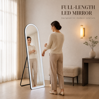 Miroir LED en forme d'arche sur mesure avec écran tactile intelligent, miroir sur pied pleine longueur avec cadre en aluminium