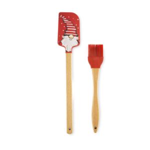 Juego de Utensilios de Cocina Excelsa de 2 Piezas con Diseño de Gnomo de Silicona y Mango de Madera Rojo - Product Image 1