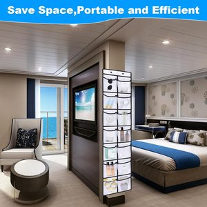 Over The Door Organizer 14 Pocket Magnetic Storage For Cruise Ships White Fabric Metal <b>Hook</b> Type Behind Doors On Walls - Product Image 6